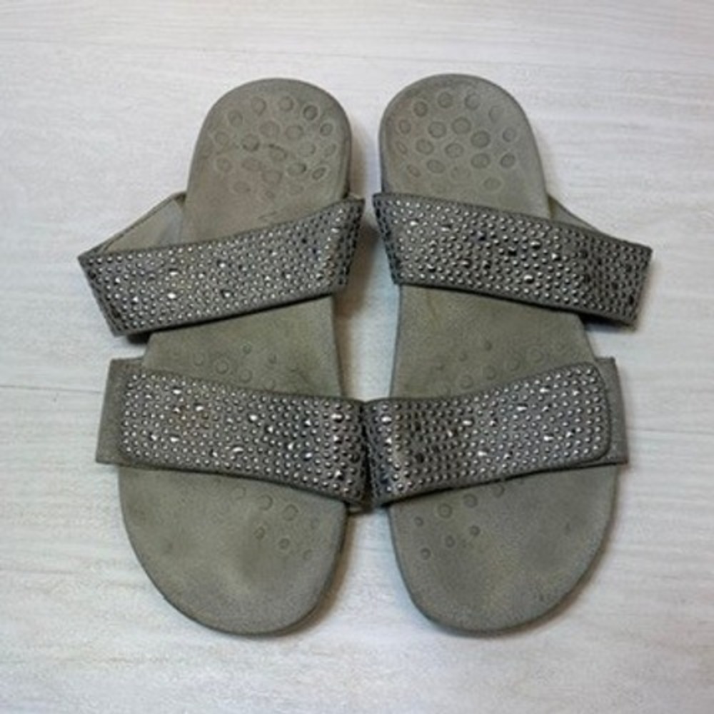 Vionic Womens 9 Samoa Slide Sandals Rhinestone Sparkle Gray Orthotic Support